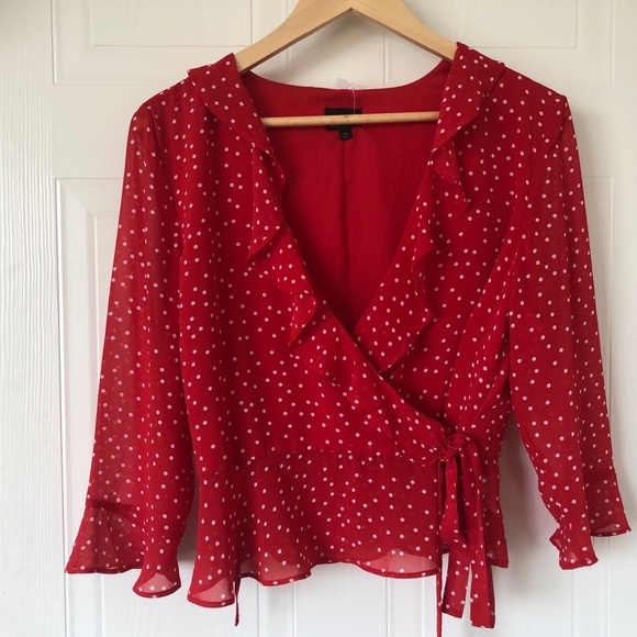 Bardot Tops - Bardot Red Polkadot Wrap Blouse